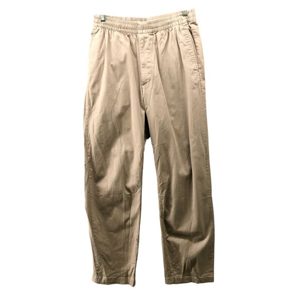 Uniqlo Cotton Relaxed Easy Ankle Pants Mens S Beige Pull On Drawstring - Picture 1 of 9